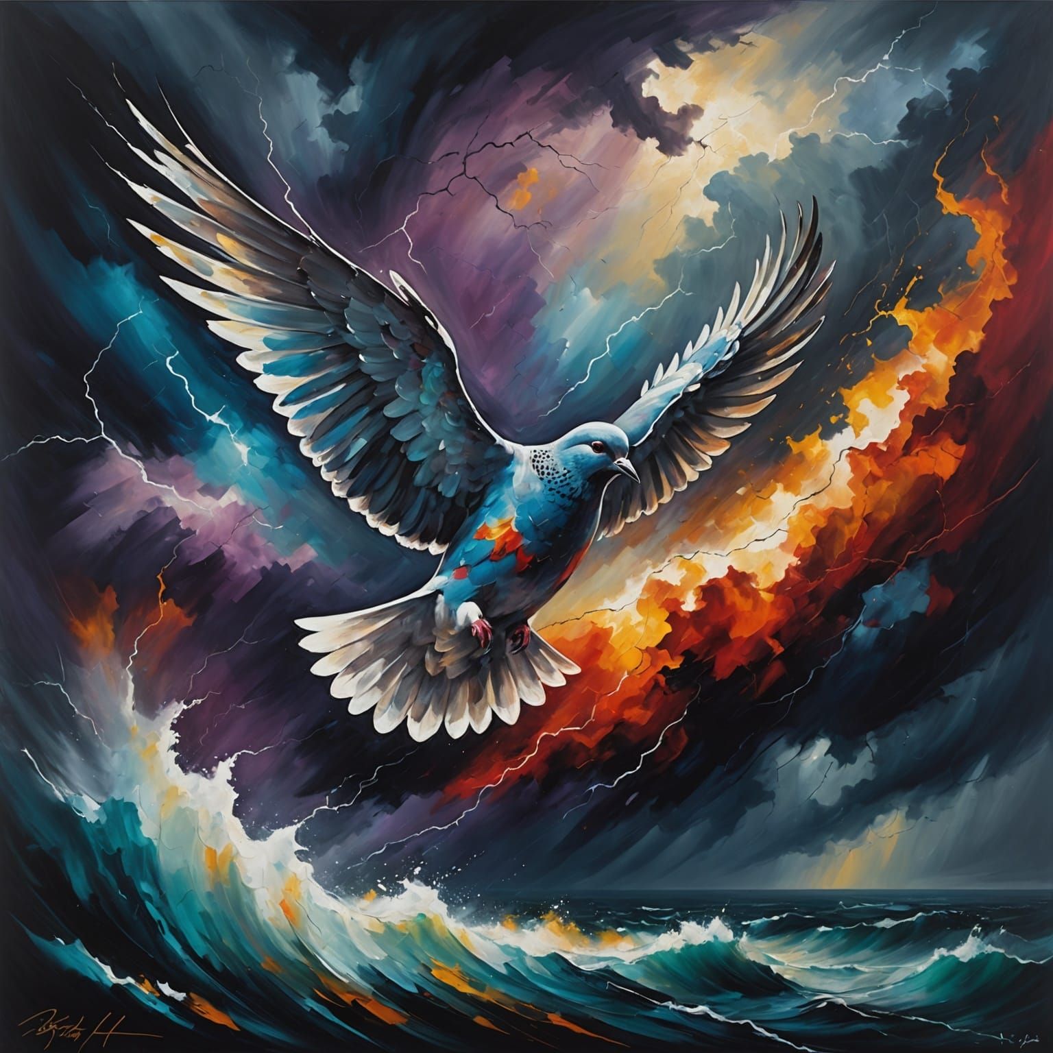 Hope Amid Turbulence in a Vibrant, Textured Stormscape