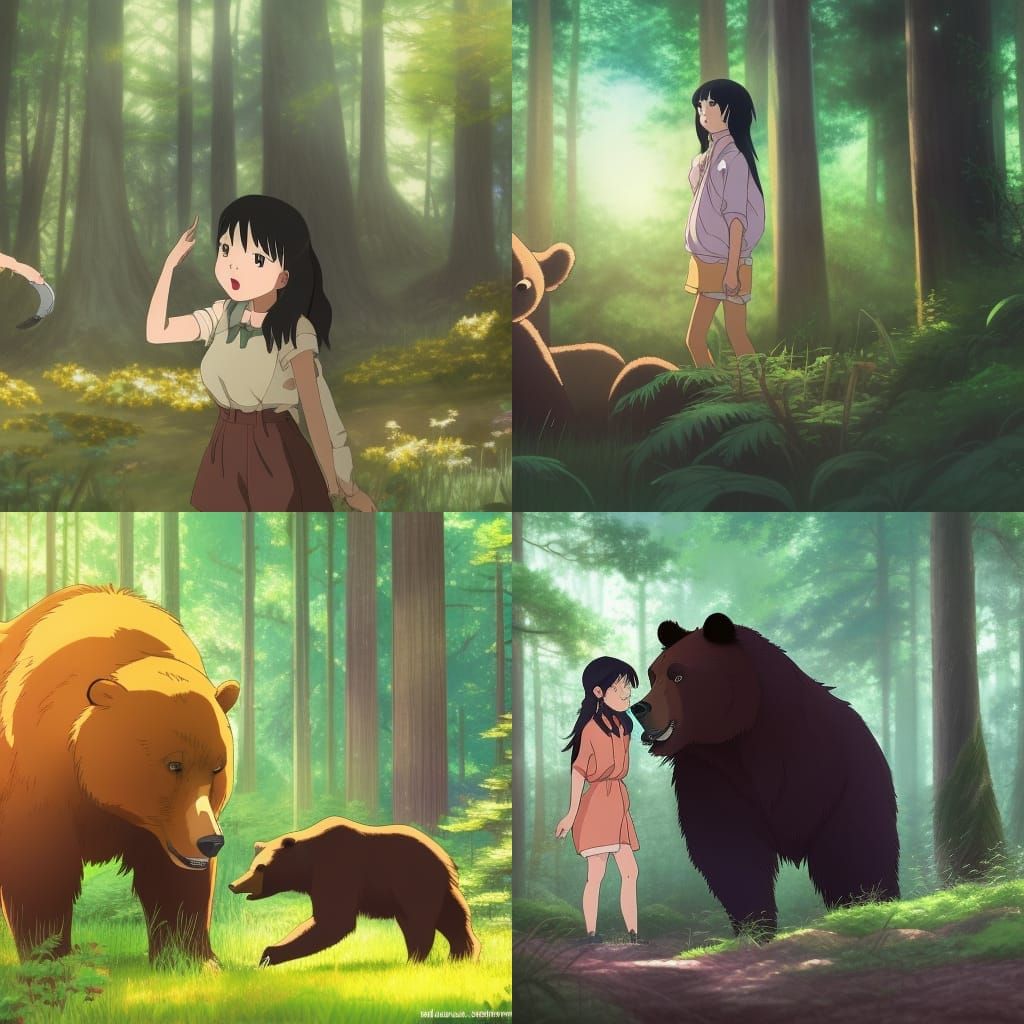 Girl and Bear in Forest, Anime Key Visual