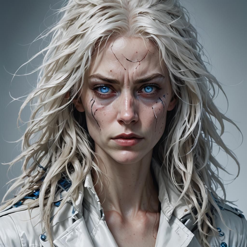 Pale Woman in Straitjacket: Hyperrealistic Digital Portrait