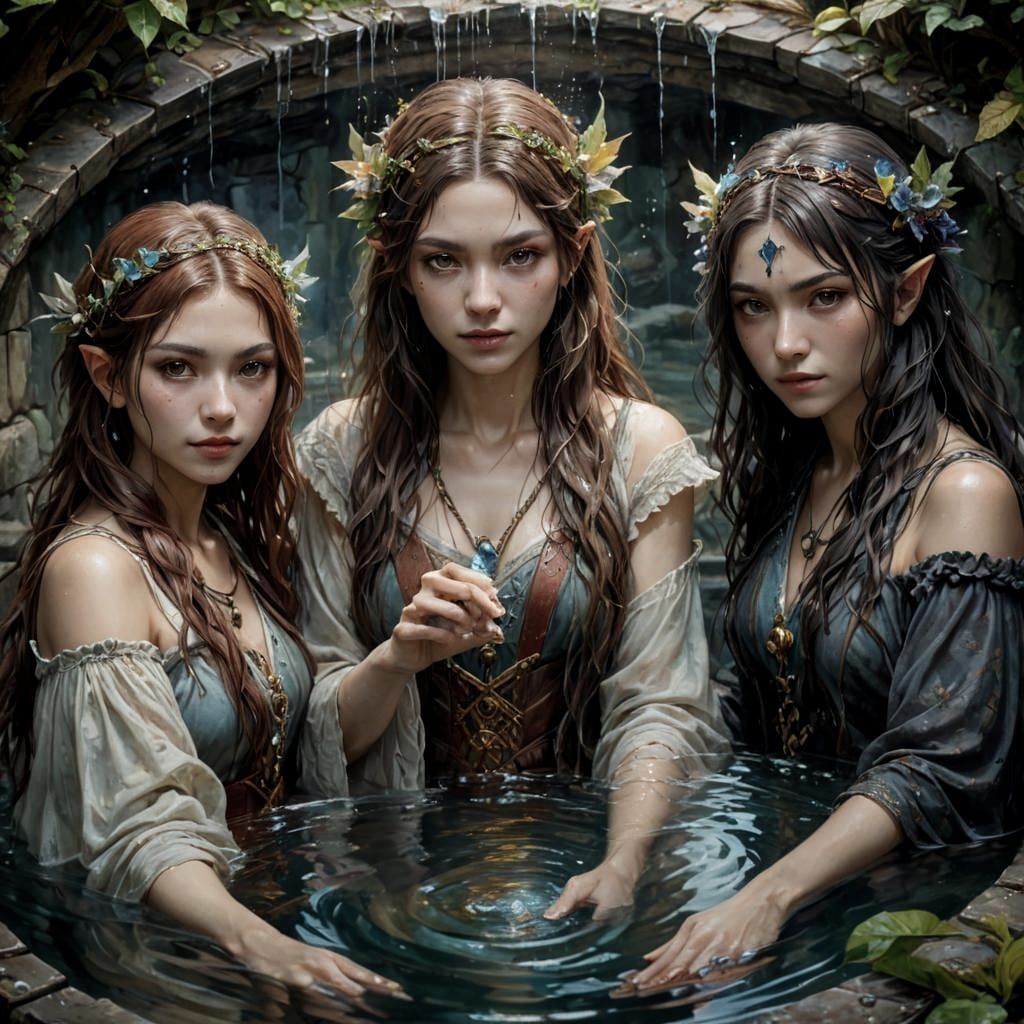 Druidic Sorceresses Manipulate Space-Time as Oil Painting