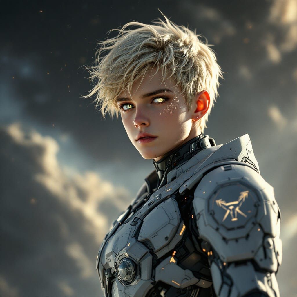 Cyberpunk Anime Pilot Hero in Epic Space Battle