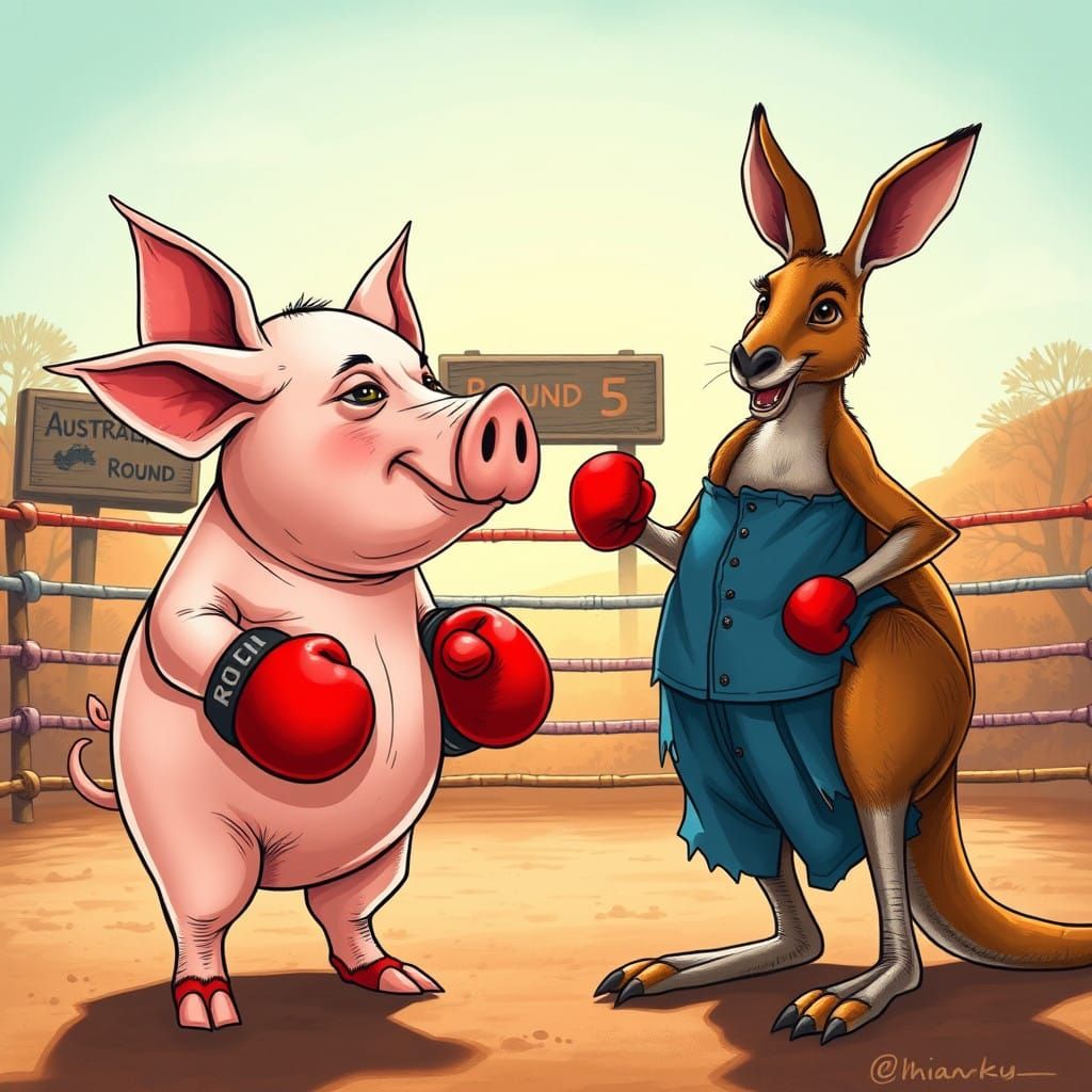 Pig and Kangaroo Engage in Epic Boxing Match in Australian O...