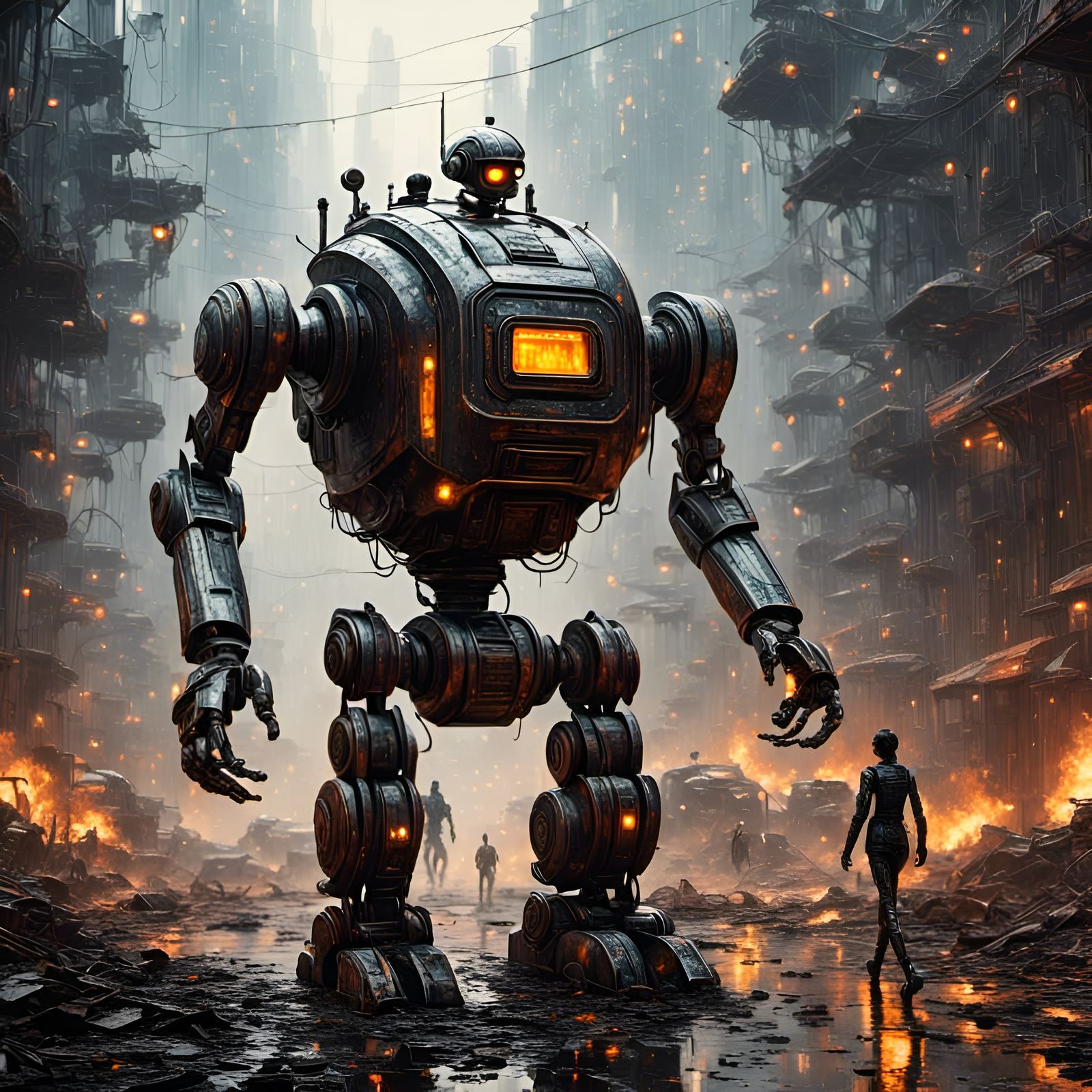 Big friendly robot, in a world on fire