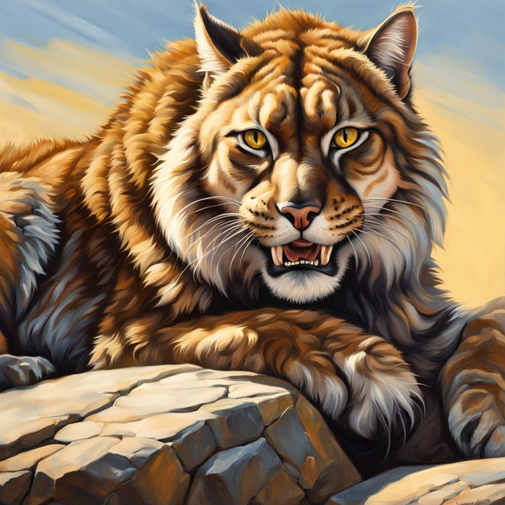 Saber-Toothed Cat in Realistic Oil Painting Style