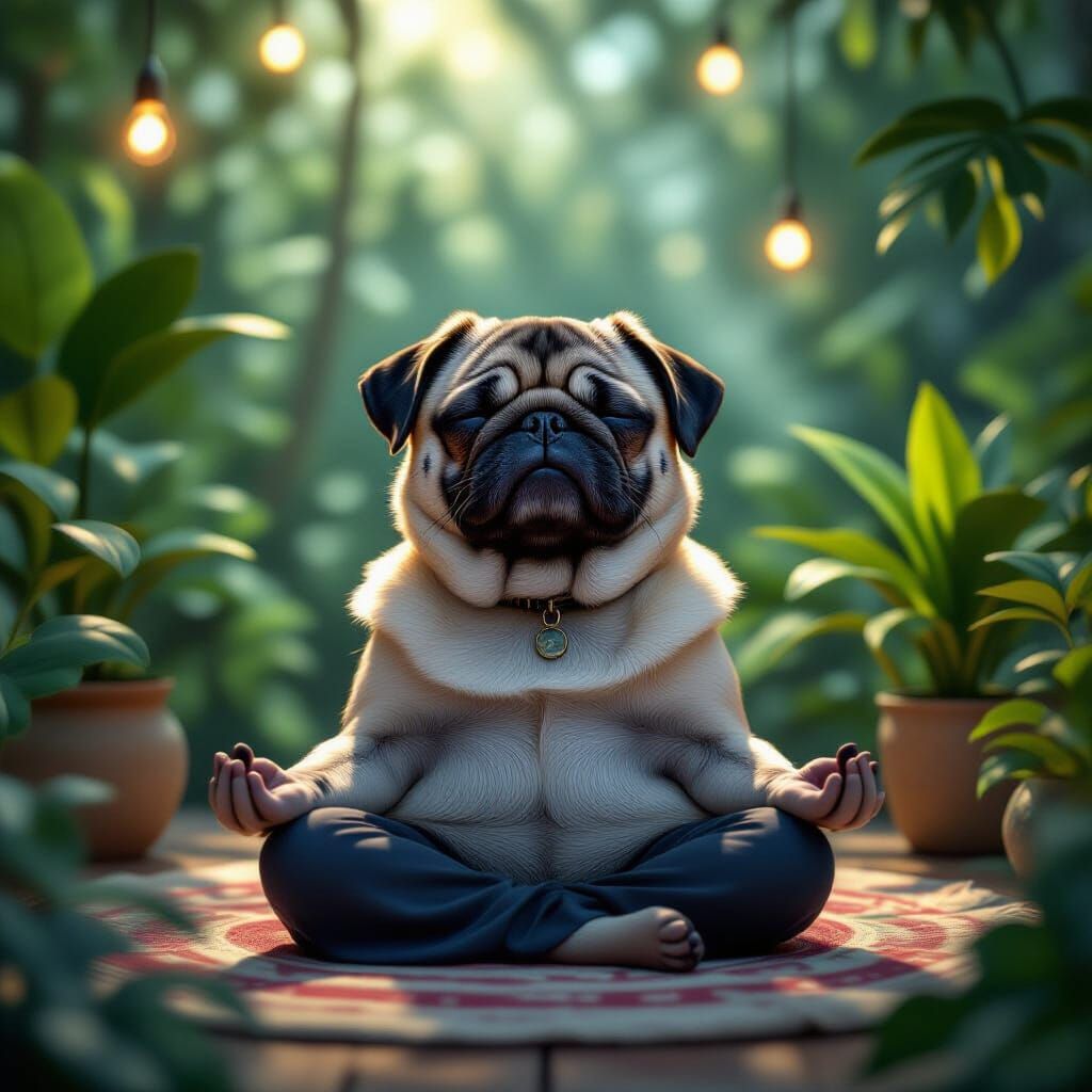 Pug Meditating in Soothing Sanctuary