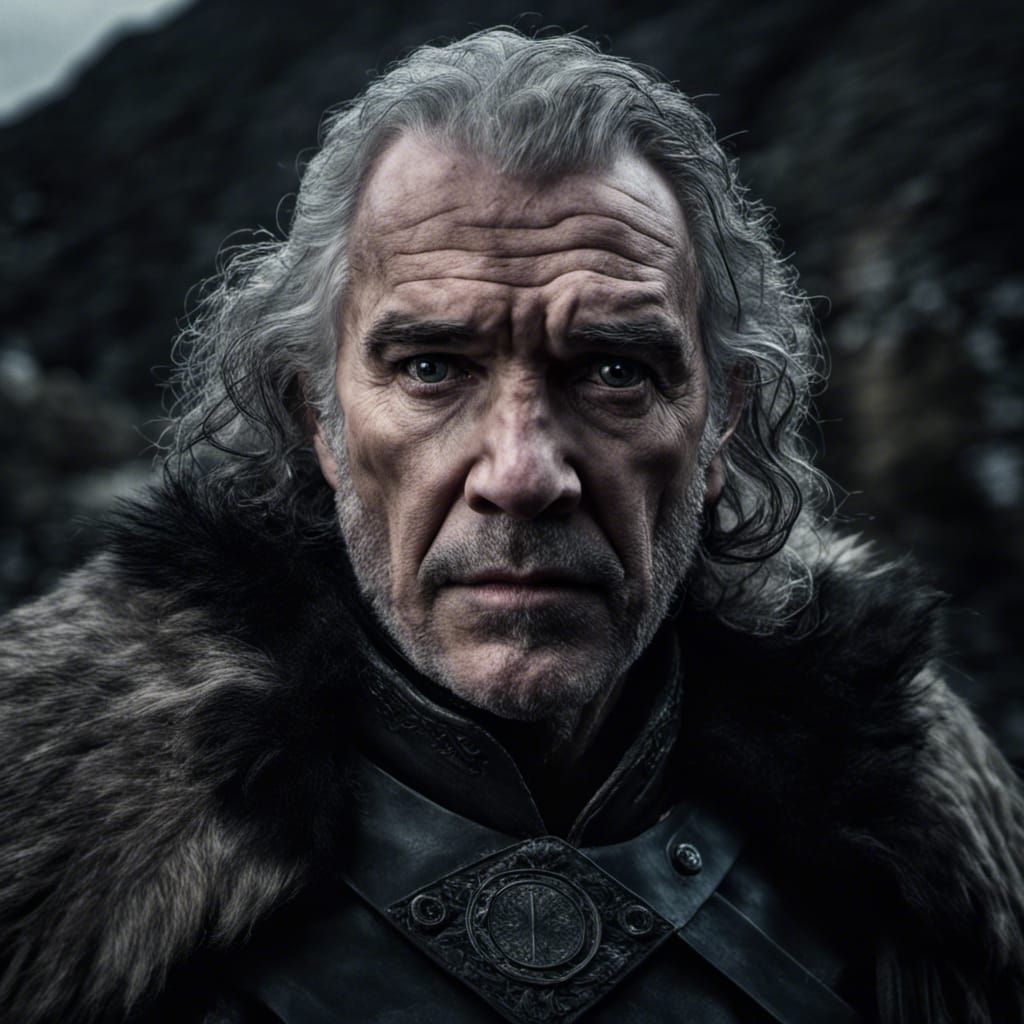 Aged John Snow Portrait with Distant City View