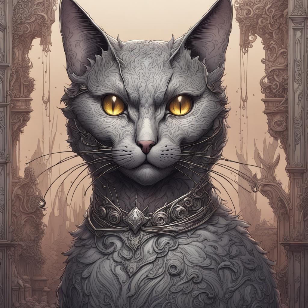 Detailed Black Cat Line Art in 8k