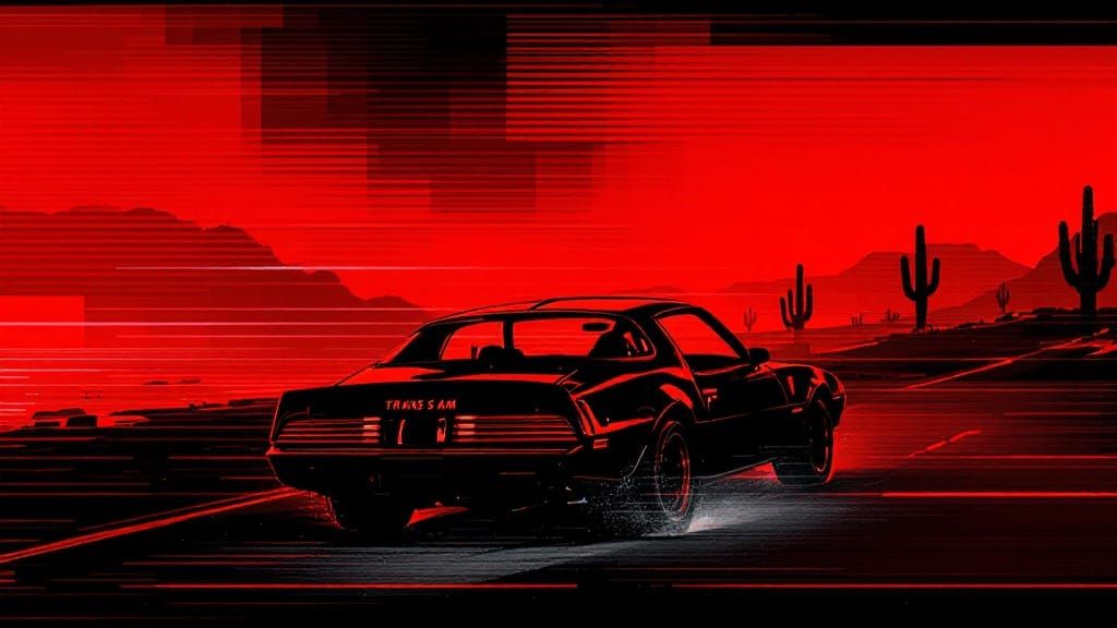 Glitched Trans Am Speeds Through Smoky Desert