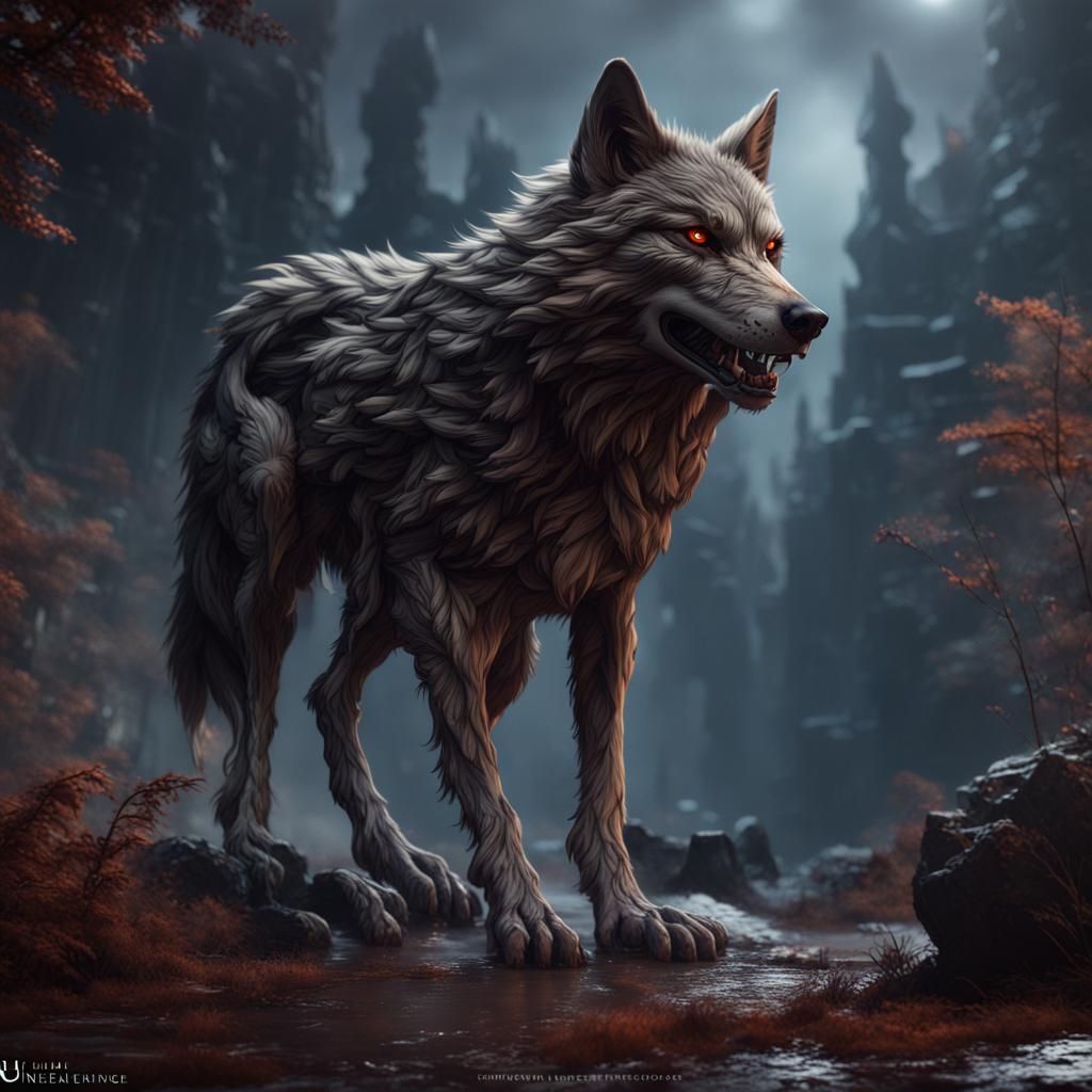 Killer Wolf in Detailed Matte Painting Style