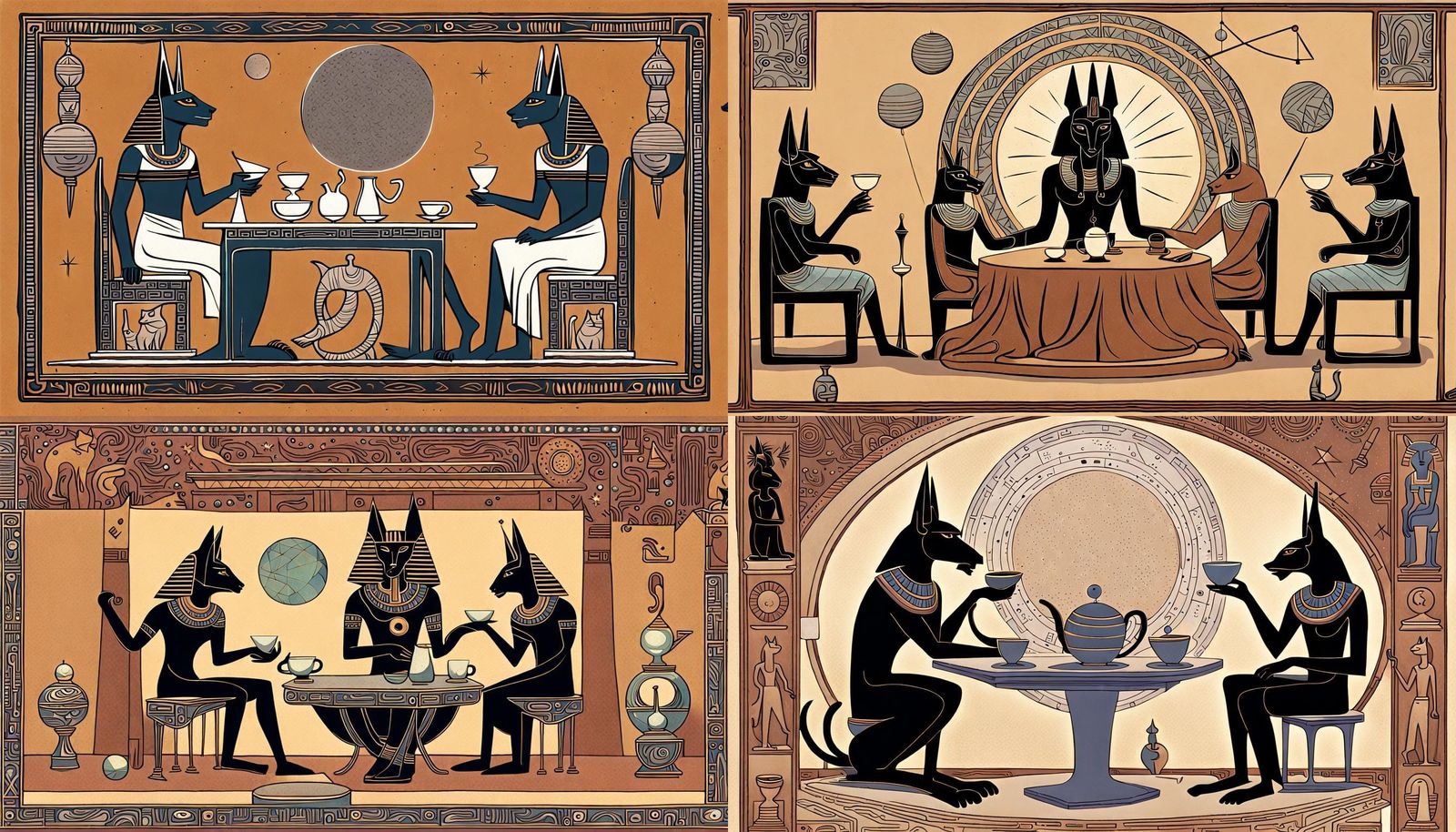 Anubis and Bastet Tea Party Poster Art
