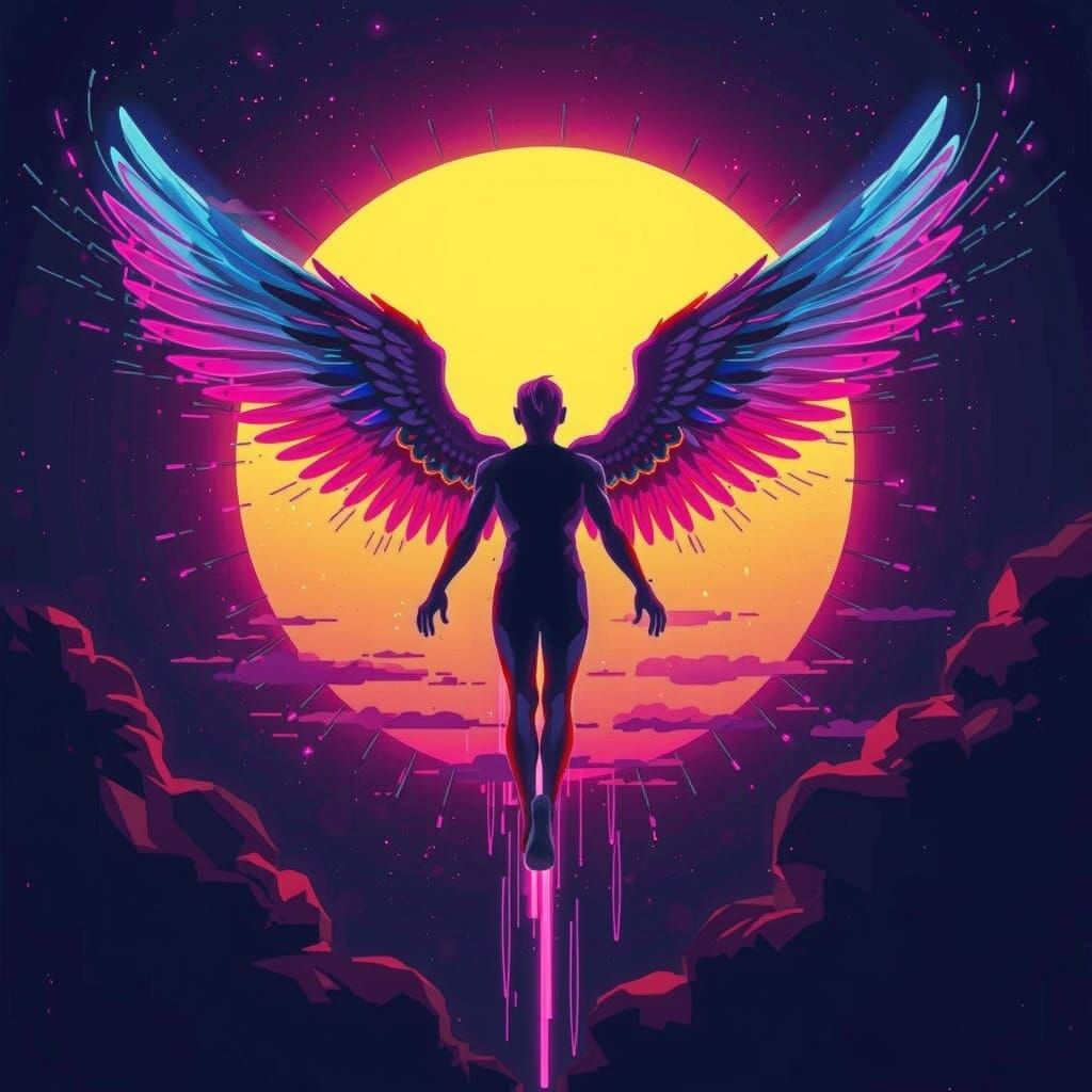 Icarus's Neon Wings Melt Approaching the Sun