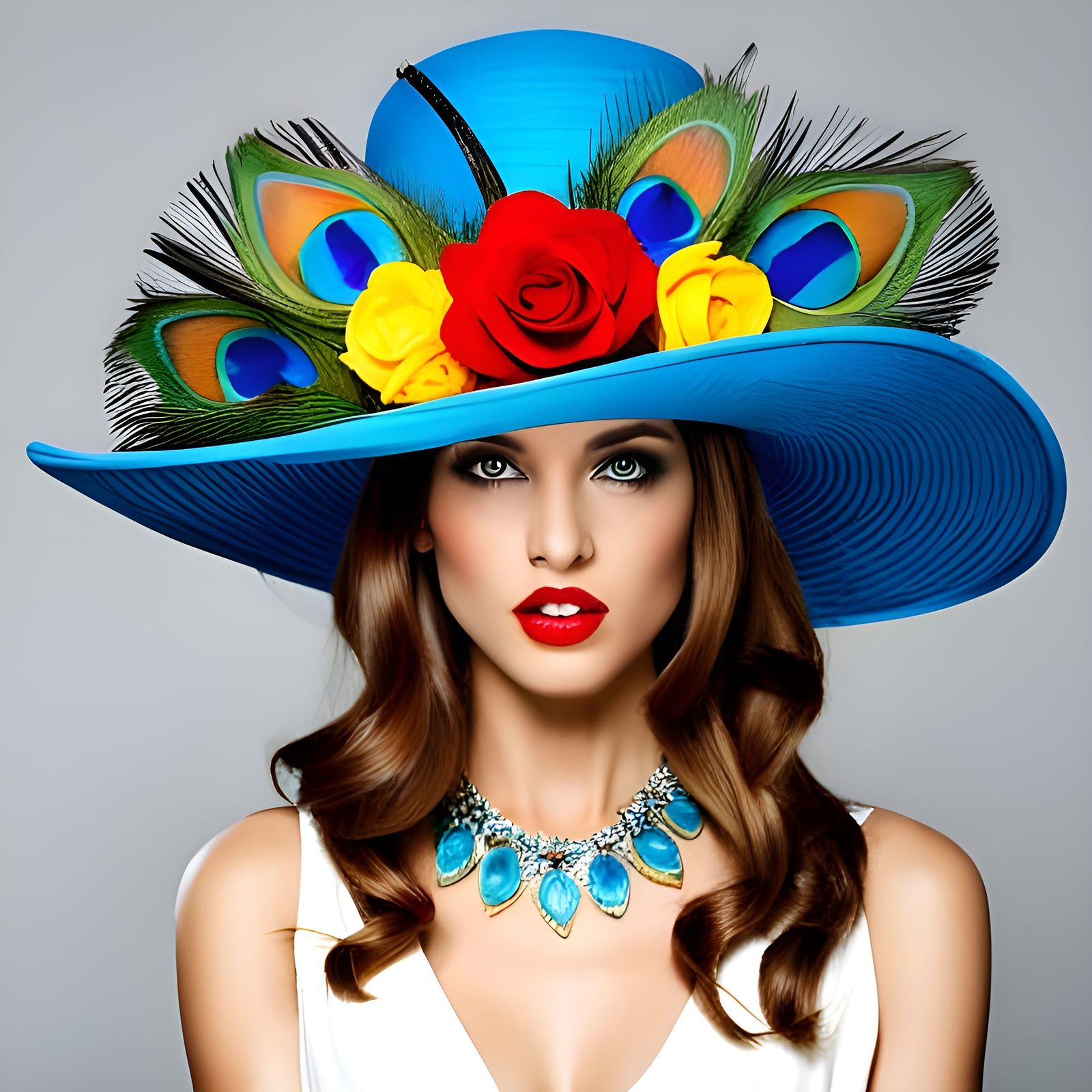 Extravagant Kentucky Derby Hat with Roses and Feathers