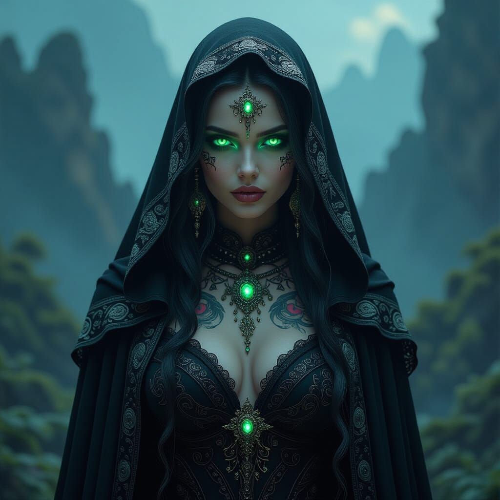 Underworld Goddess with Mystical Tattoos in Hyperrealism Sty...