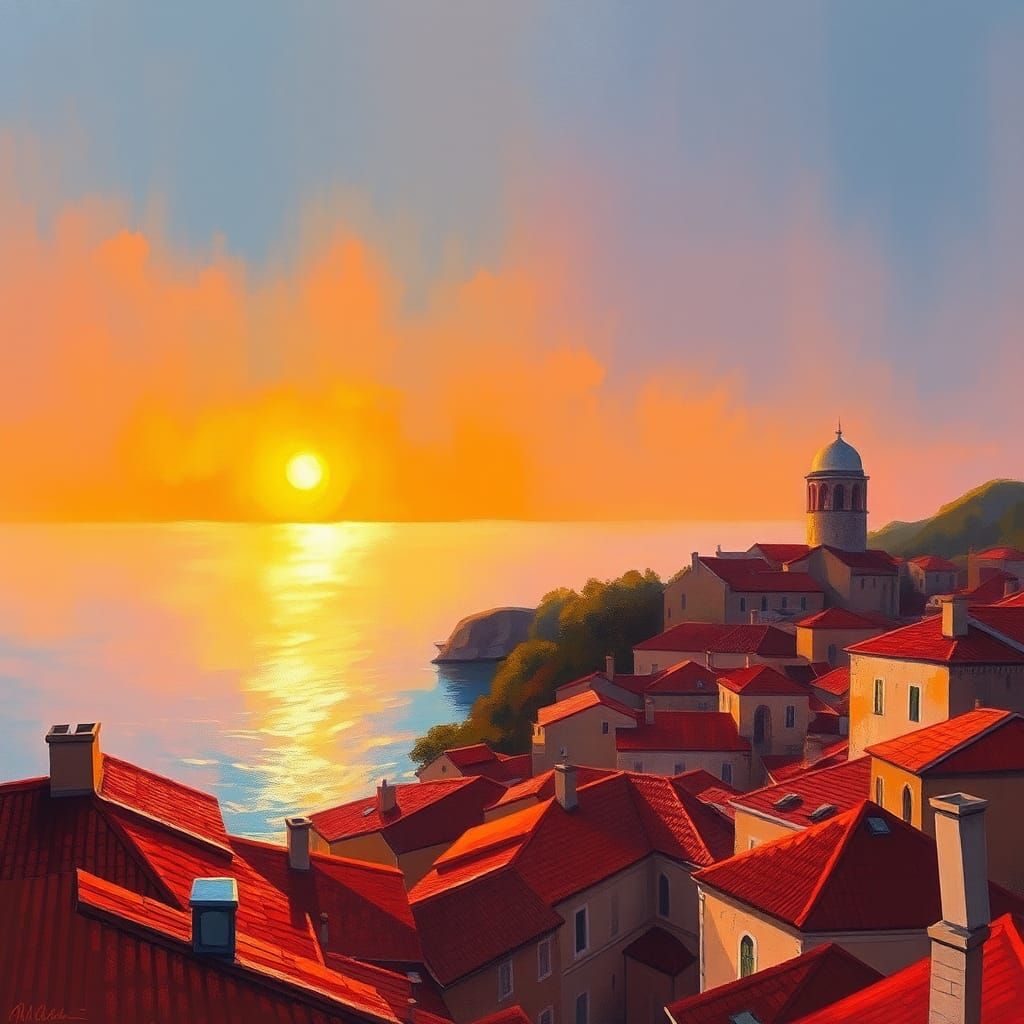 Dubrovnik Sunset in Impressionistic Style