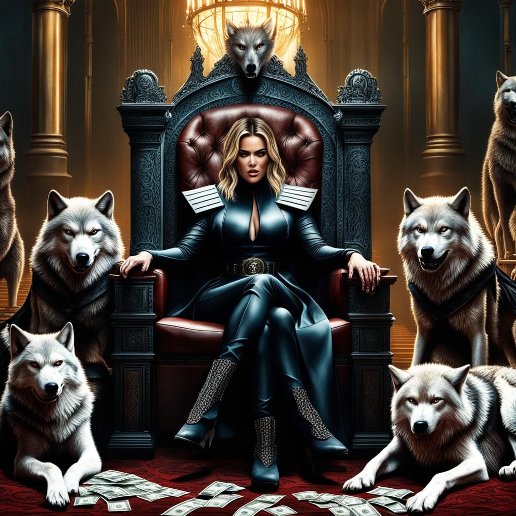 Celebrity as Jason Voorhees on Throne with Wolves