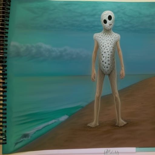 Eldritch Figure on Beach in Hyperrealism