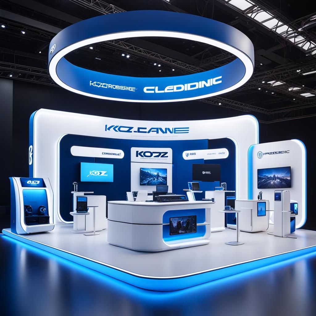 Modern Blue and White Exhibition Stand in 3D