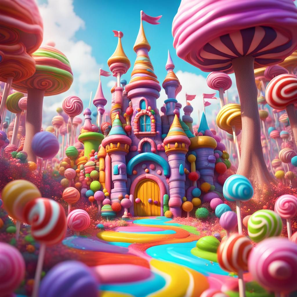 Whimsical Candyland Castle in Lollipop Forest