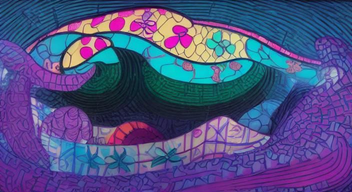 Surreal Snake Wrapped in Gold Filigree