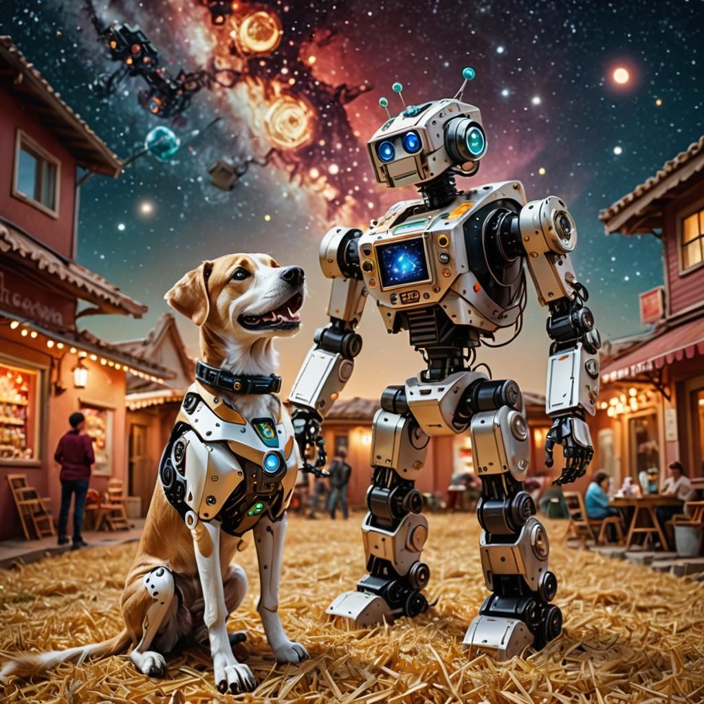 Robot Petting Dog in Ruined World