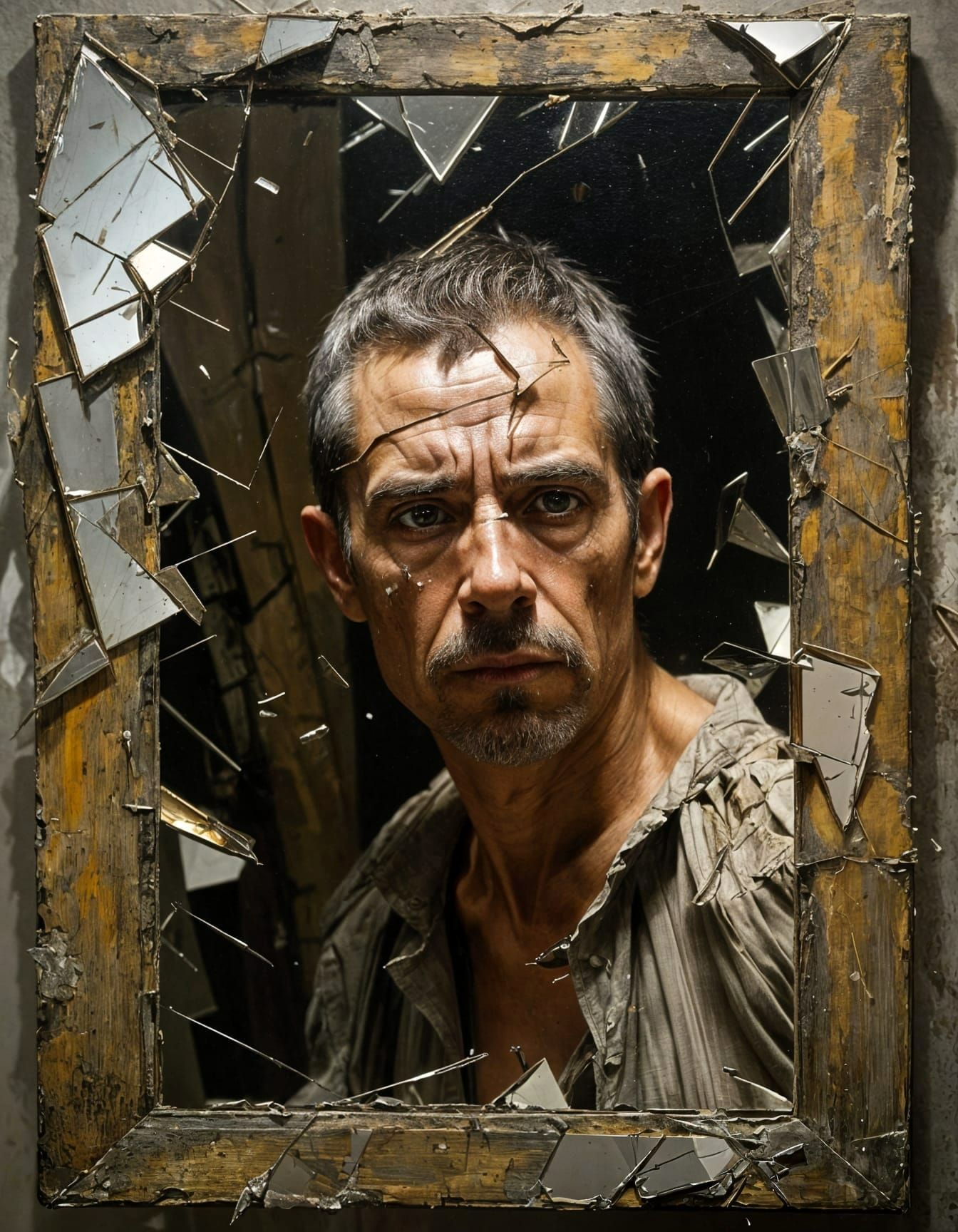 Revolutionary Man in Oil Painting with Broken Mirror