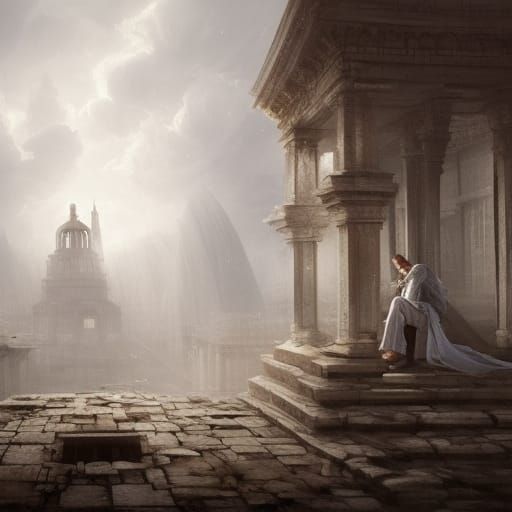 Doctor on Ancient Rooftop: Dark Fantasy Concept Art