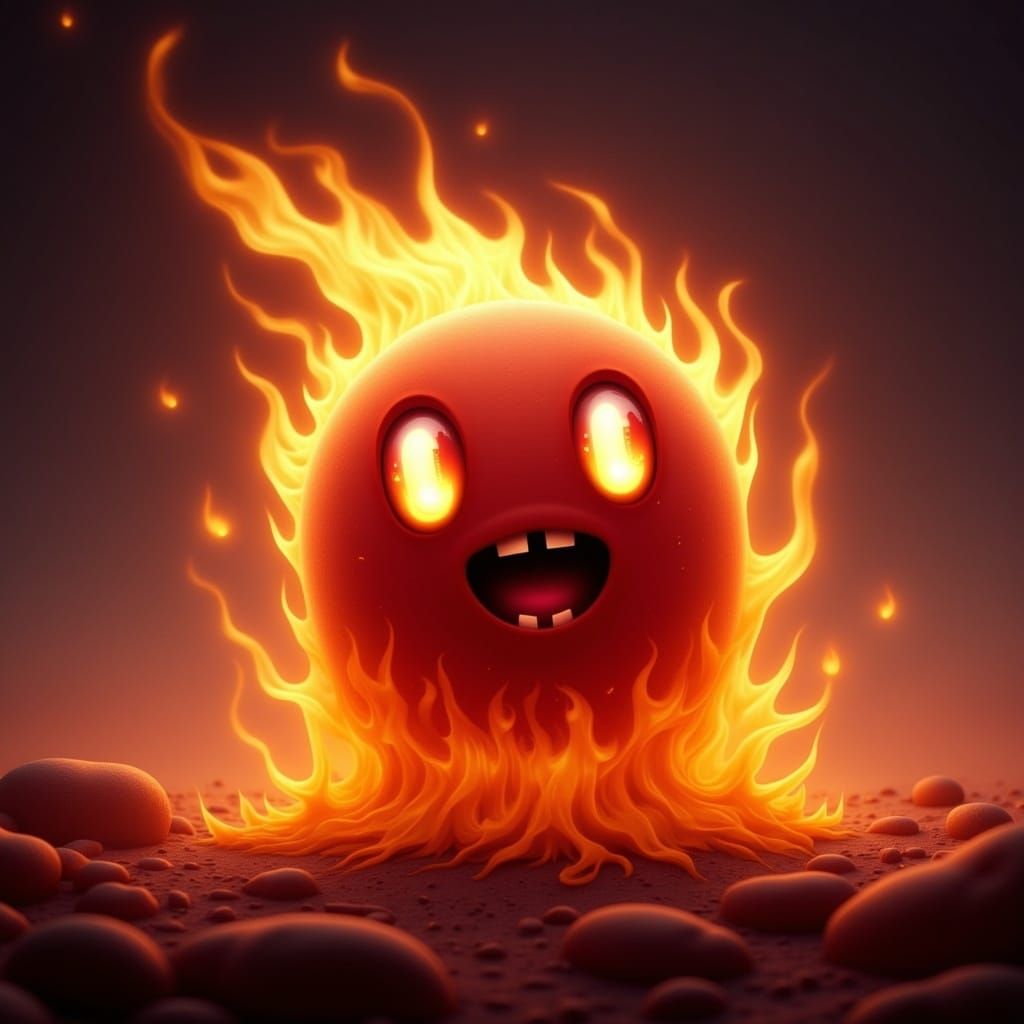 Cute Fireball Character: Digital Art, Friendly Wisp