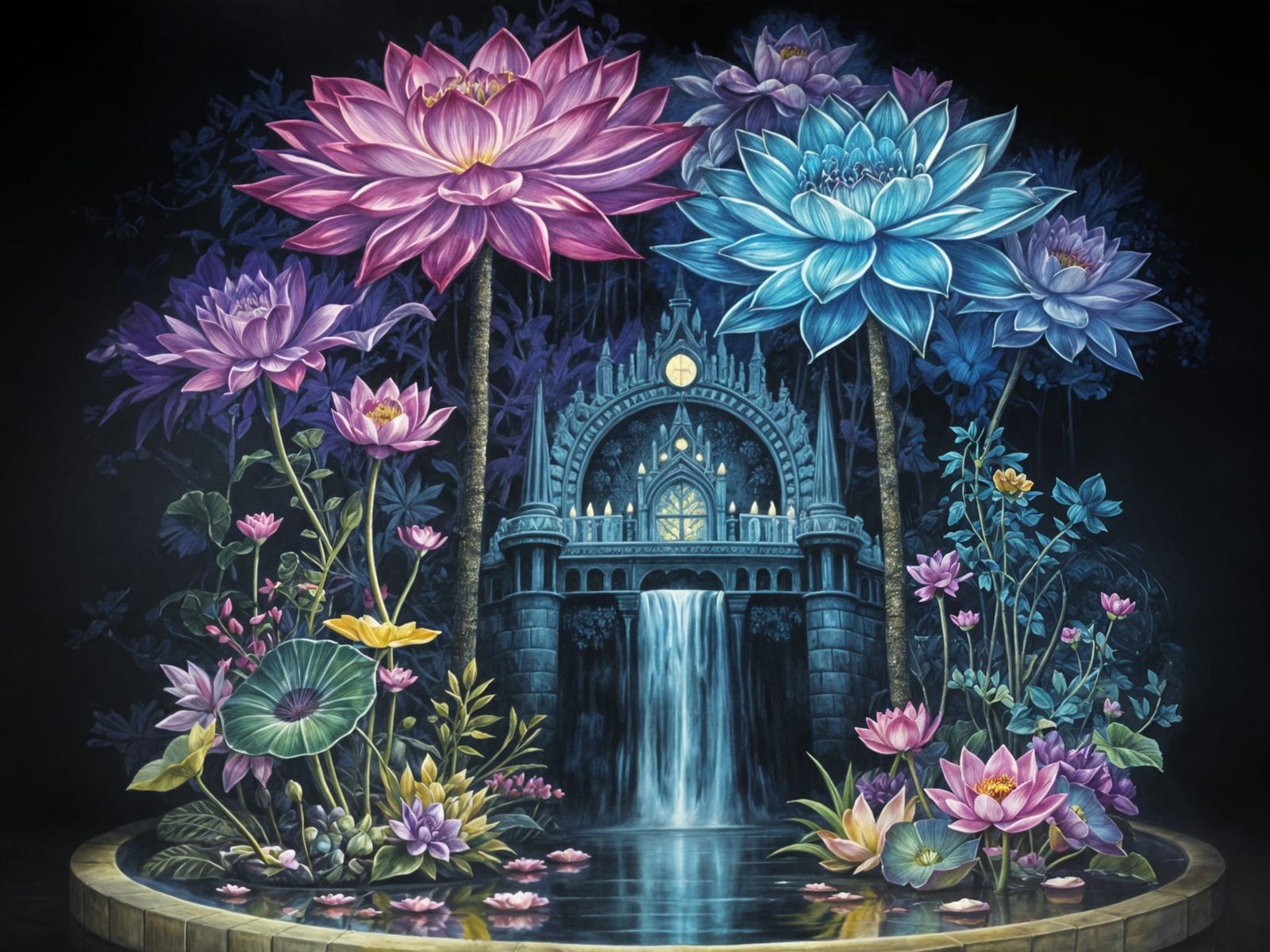 Detailed Lotus Flower in Pastel Crosshatch Style