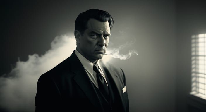 Dramatic Film Noir Portrait with Golden Lighting