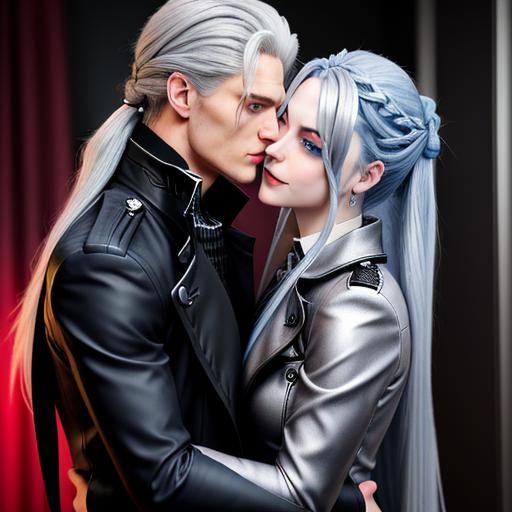 Anime Maid and Devil Embrace: Photorealistic Style