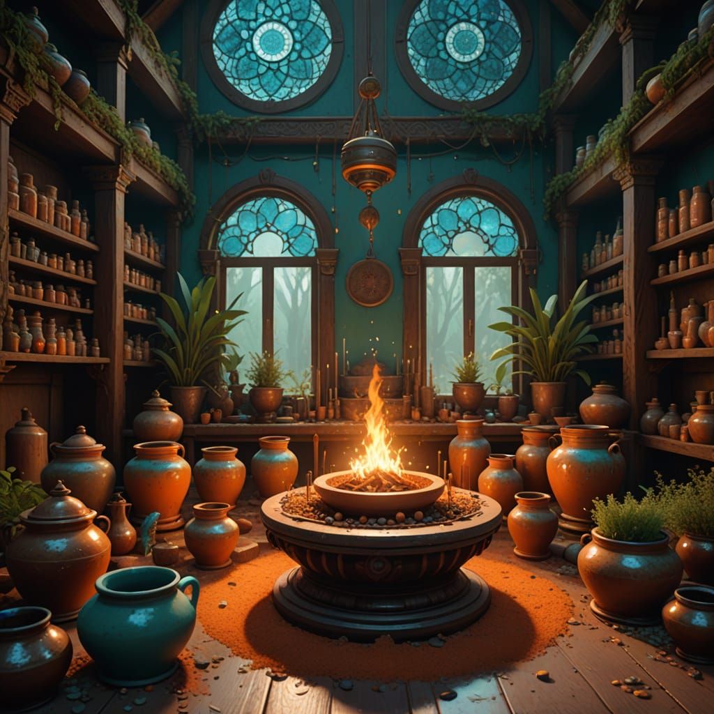 Incense Workshop Interior in Hyperdetailed Style