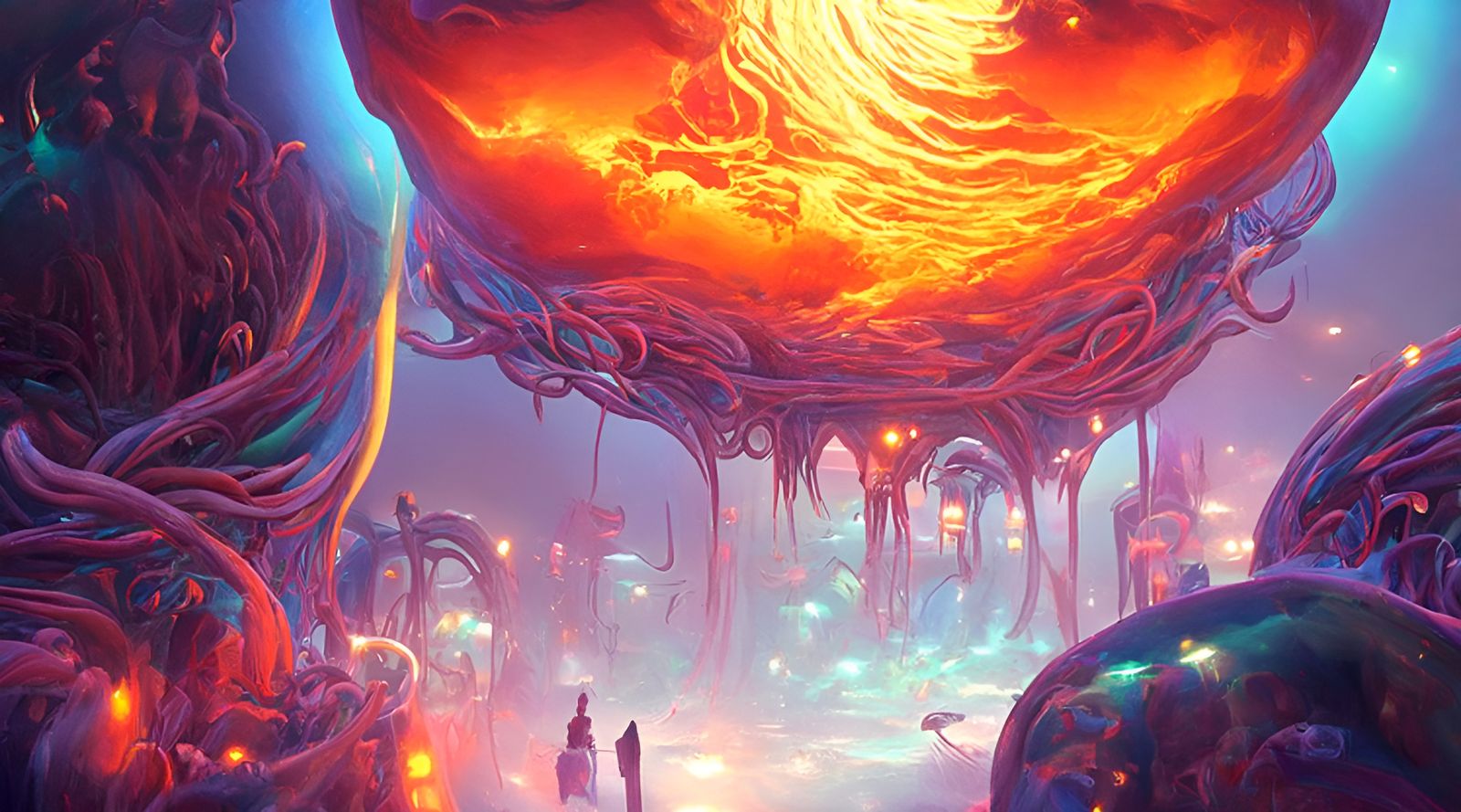 Bioluminescent Octopus in Alchemic Neon Fantasy Laboratory