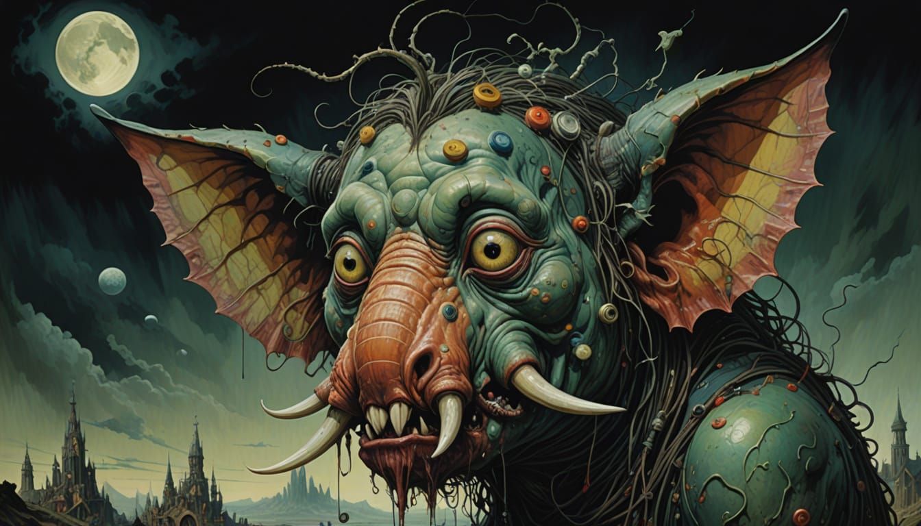 Grotesque Creature Morphing in Surreal Comic Art Style
