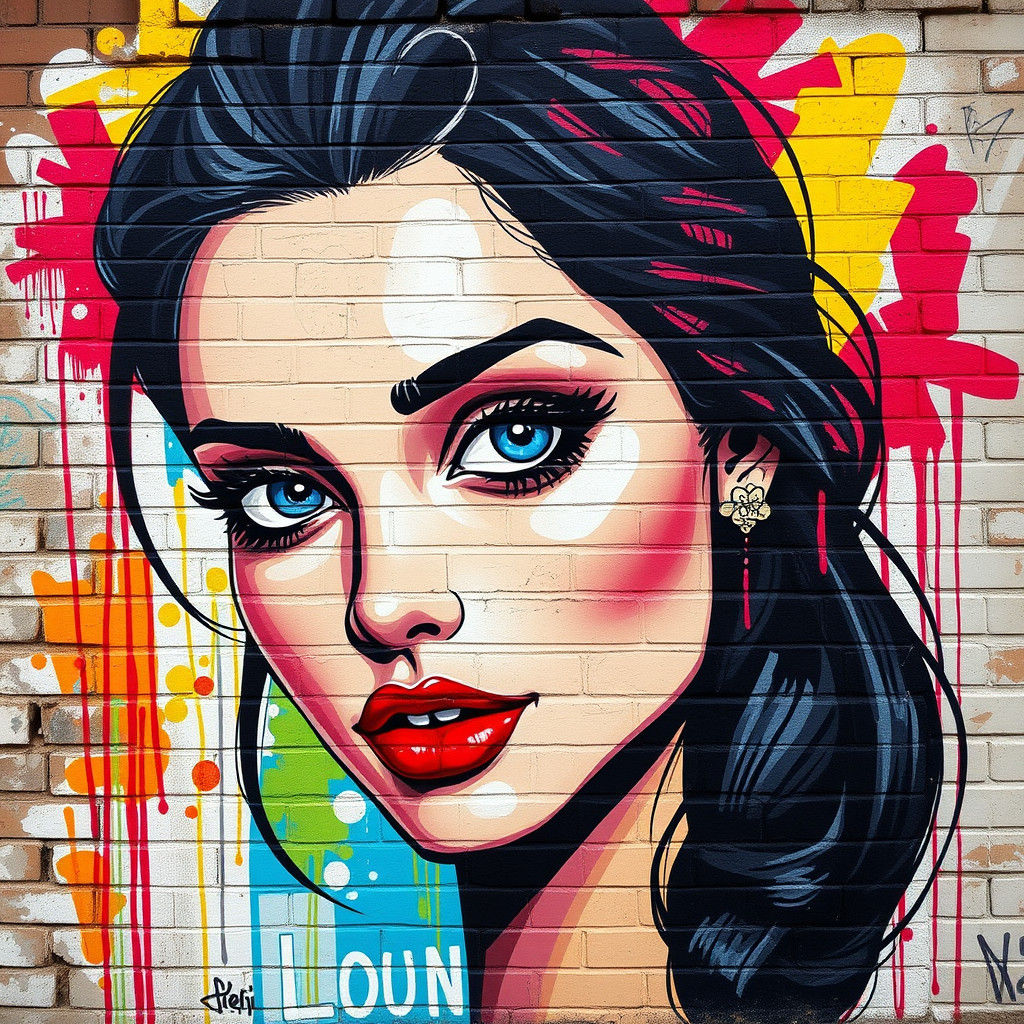 Vibrant Street Art Mural of Charming Woman