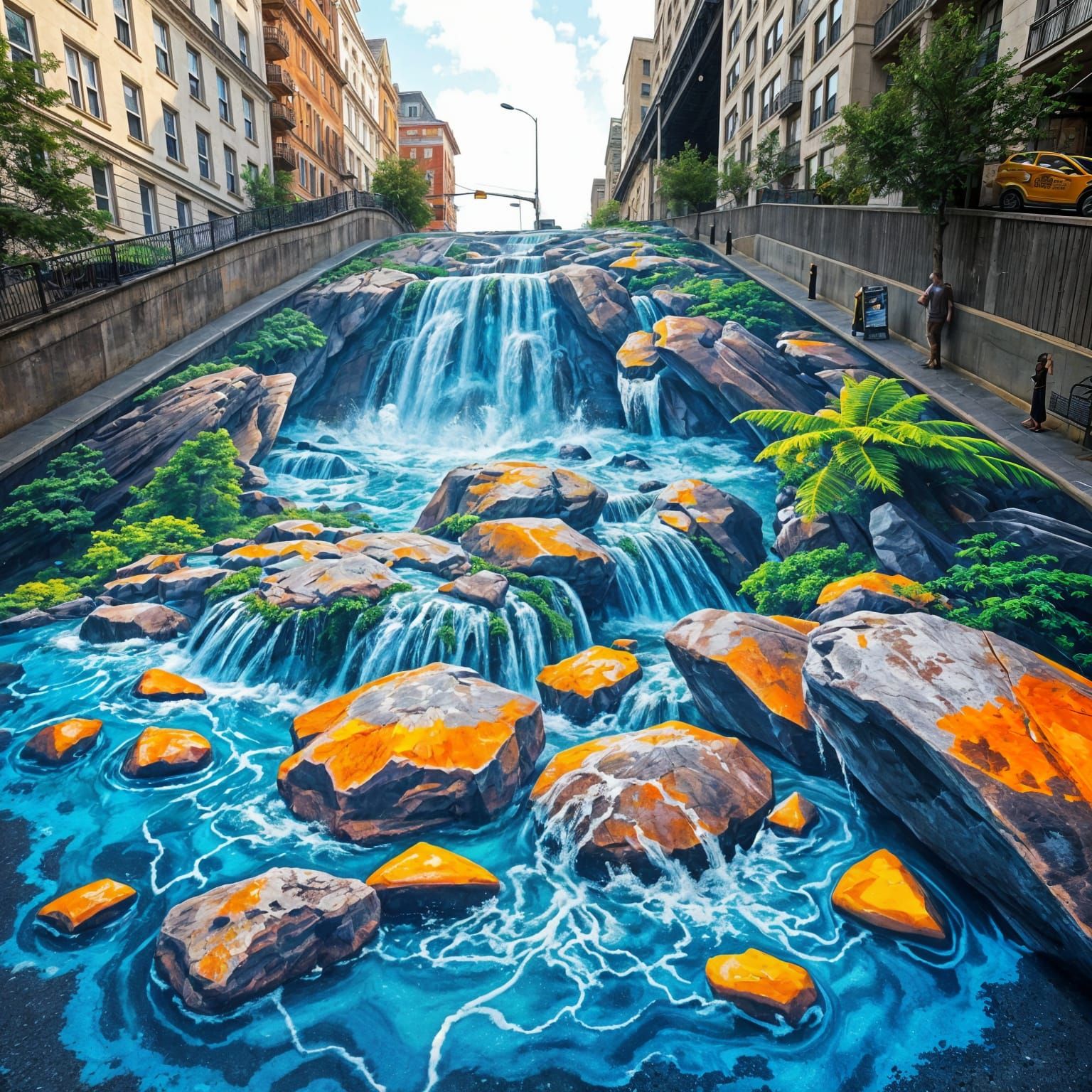 Vibrant Waterfall Street Art Illusion