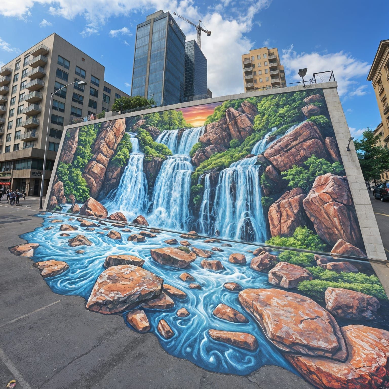 Dynamic 3D Waterfall Street Art Illusion