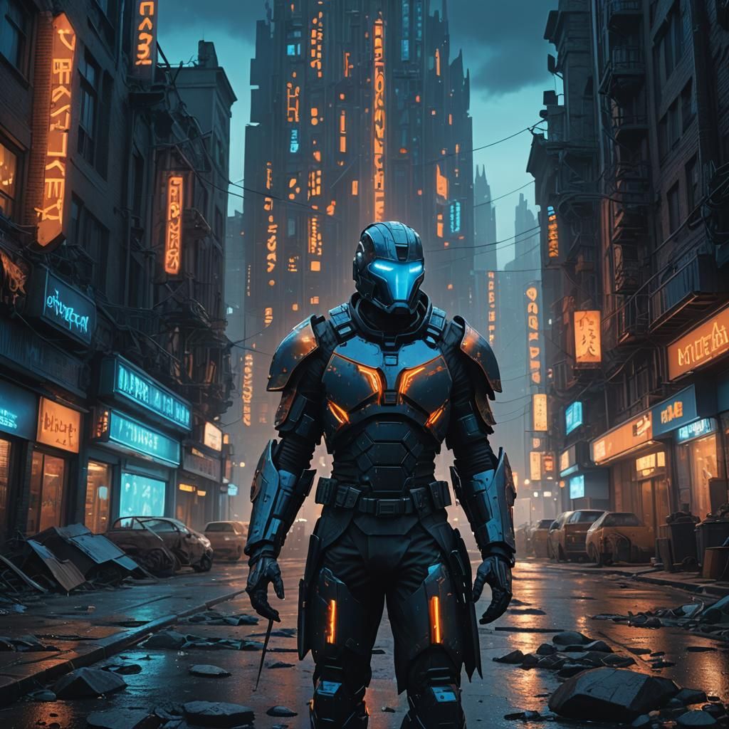 Shining Hero in Gothic City, Fantasy Concept Art