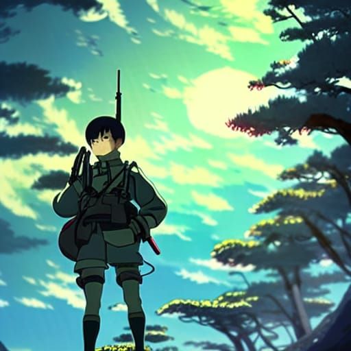 Futuristic Japanese Soldier in Anime Style