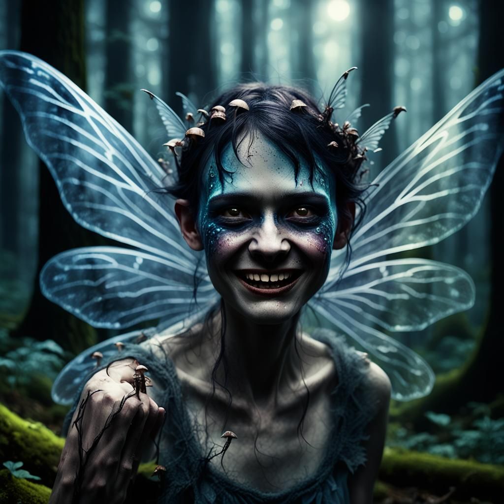 Dark Fantasy Fairy Portrait with Scary Smile