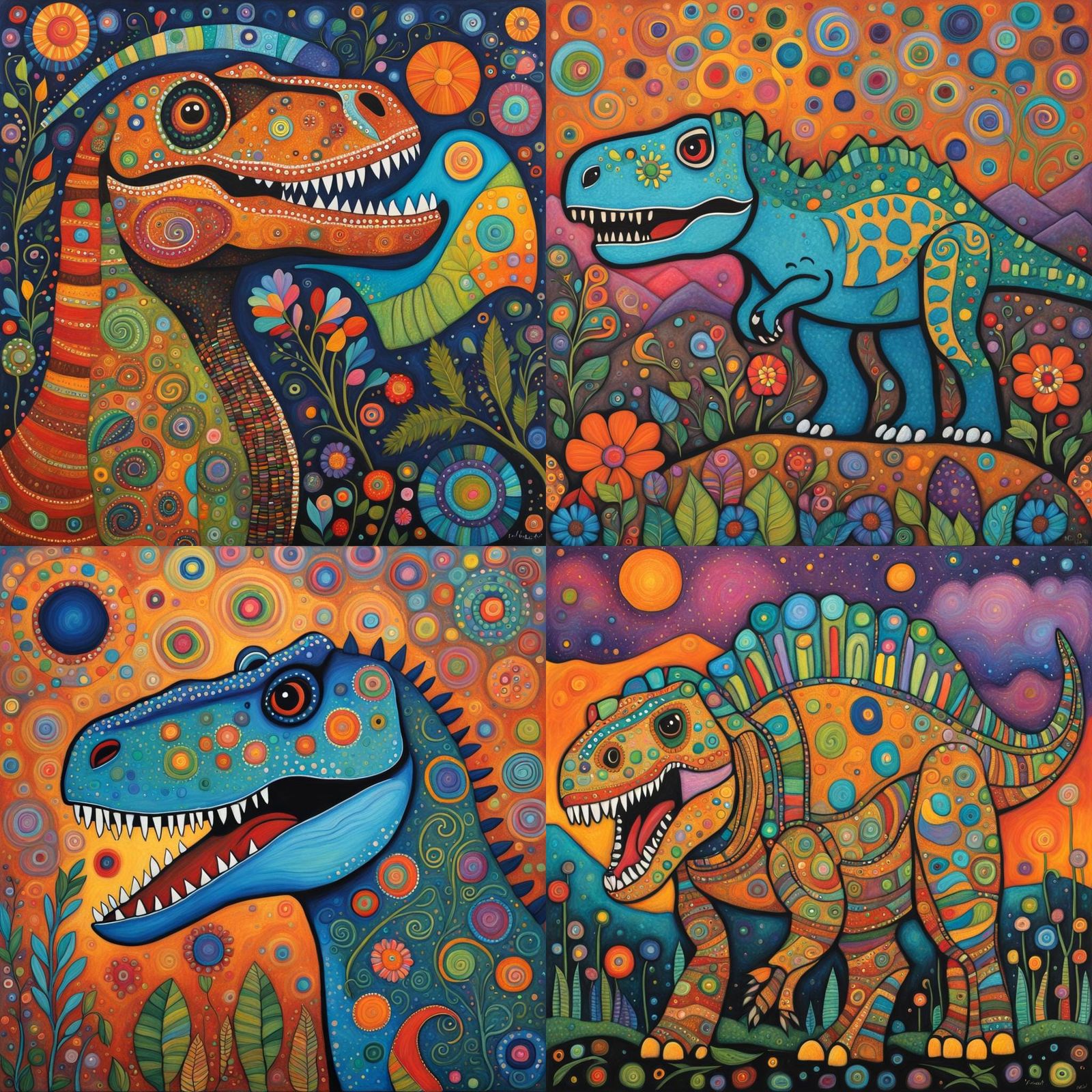 Tyrannosaurus Rex in Folk Art Style