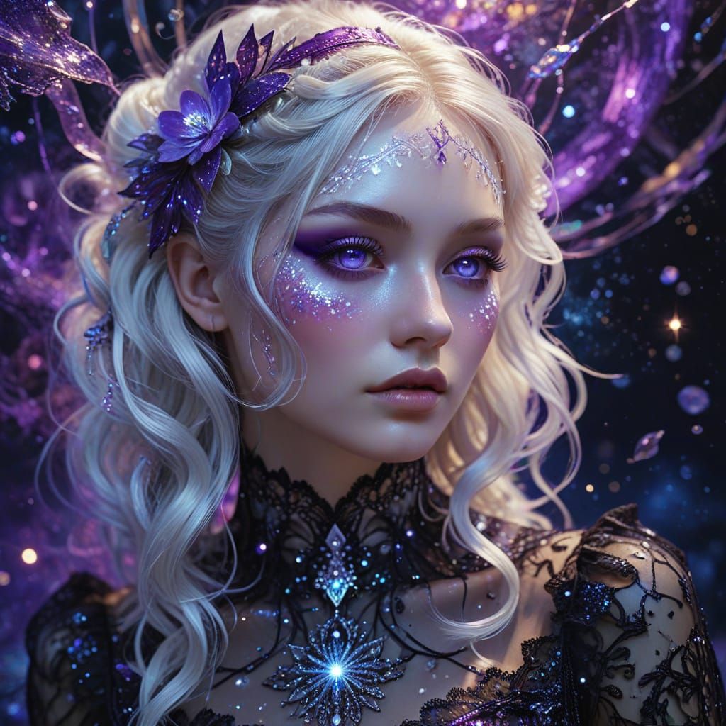 Cosmic Gothic Woman Portrait in Mixed Media