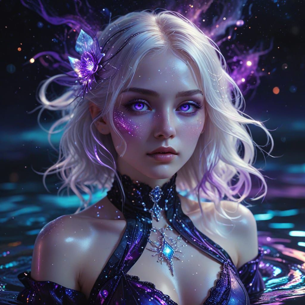 Cosmic Woman in Dreamy Surreal Mixed Media Style