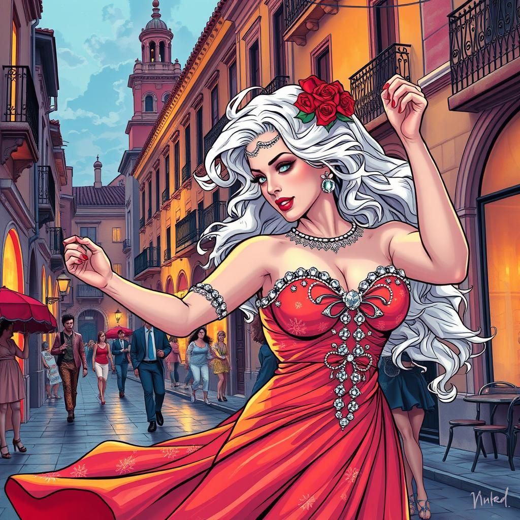 Carmen Dancing in Seville: Comic Book Style Art