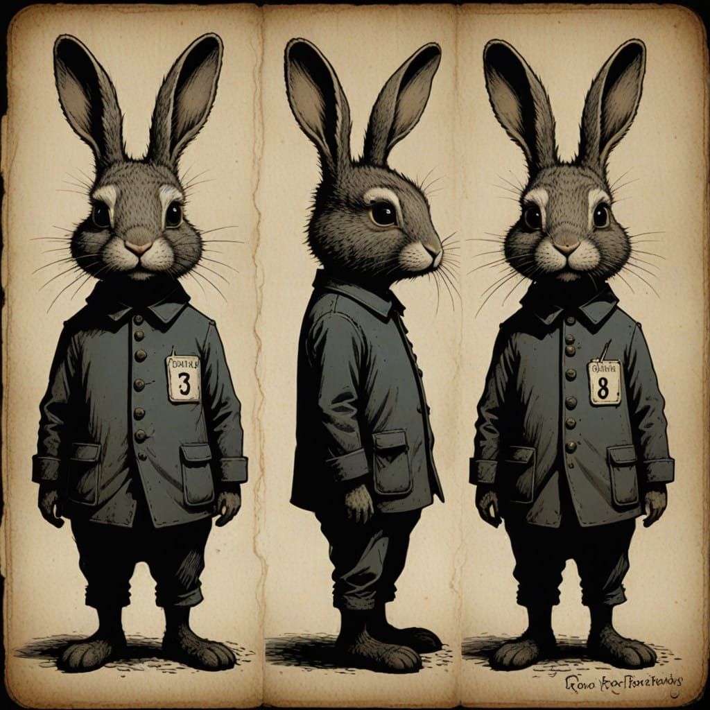 Whimsical Bunny Mugshot in a Darker Aesthetic