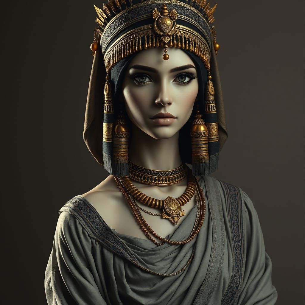 Mystical Egyptian Goddess in Golden Linen Attire