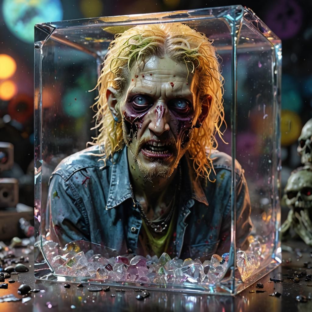 Zombie Layne Staley in Crystal Cube, Hyperrealistic 3D Rende...