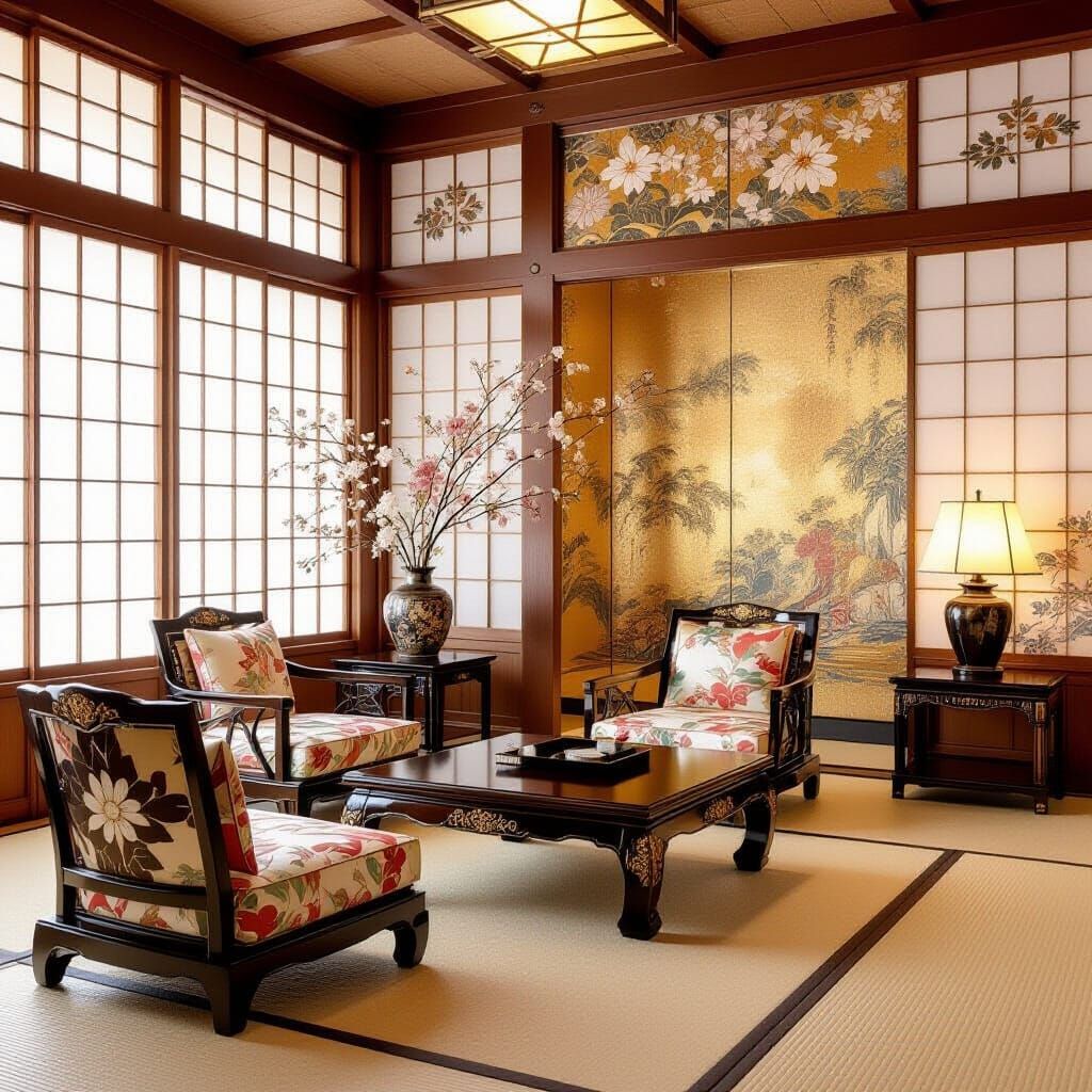 Opulent Japanese Interior in Nihonga Style