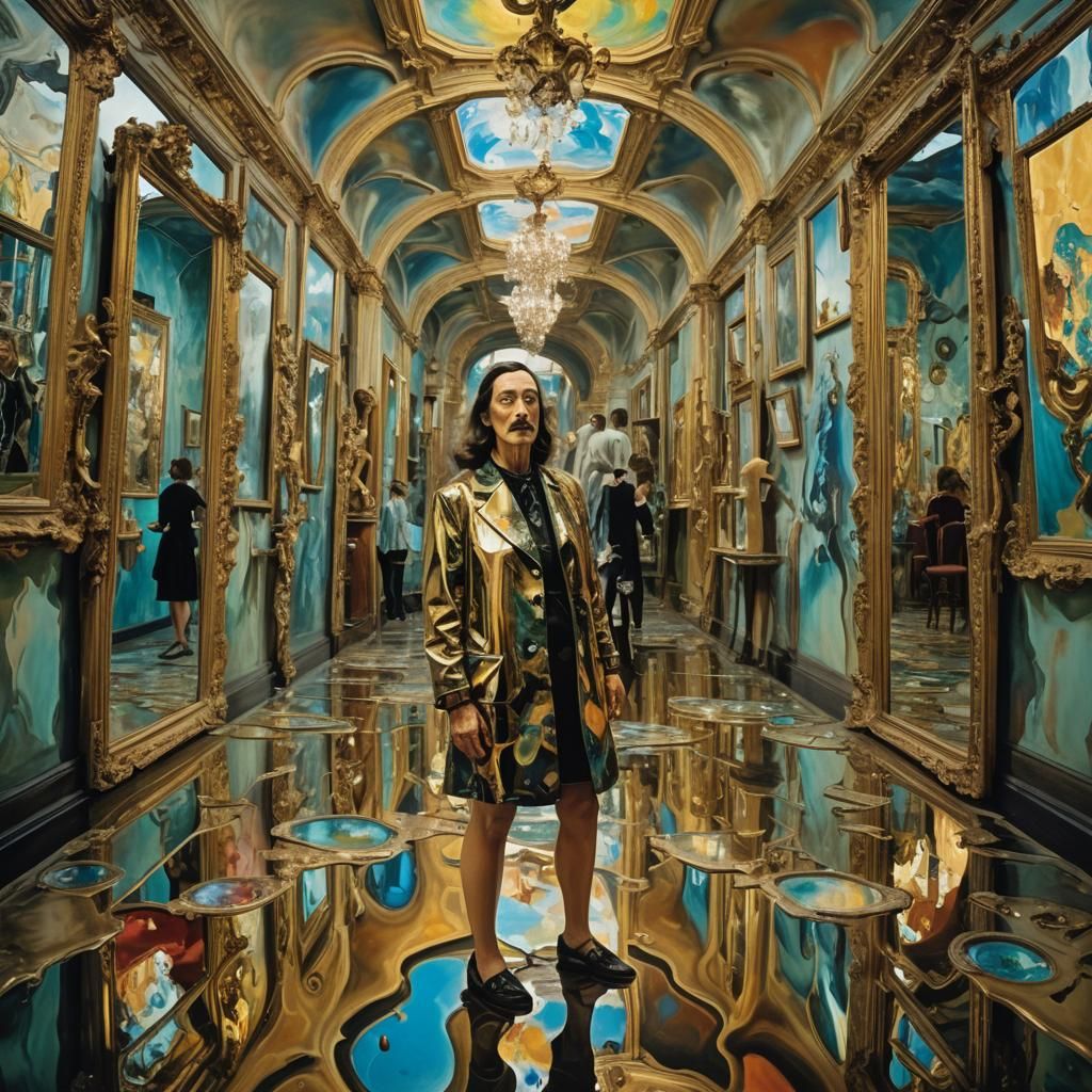 Infinite Mirror Hallway in Surrealist Style