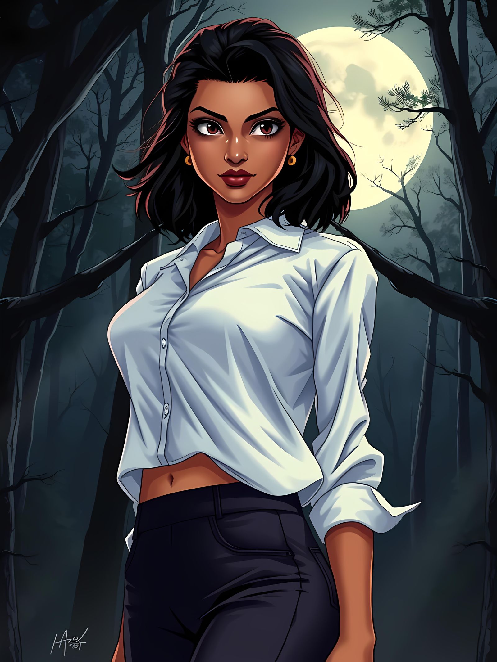 Anime Style Werewolf Inspired Beauty Under Moonlight