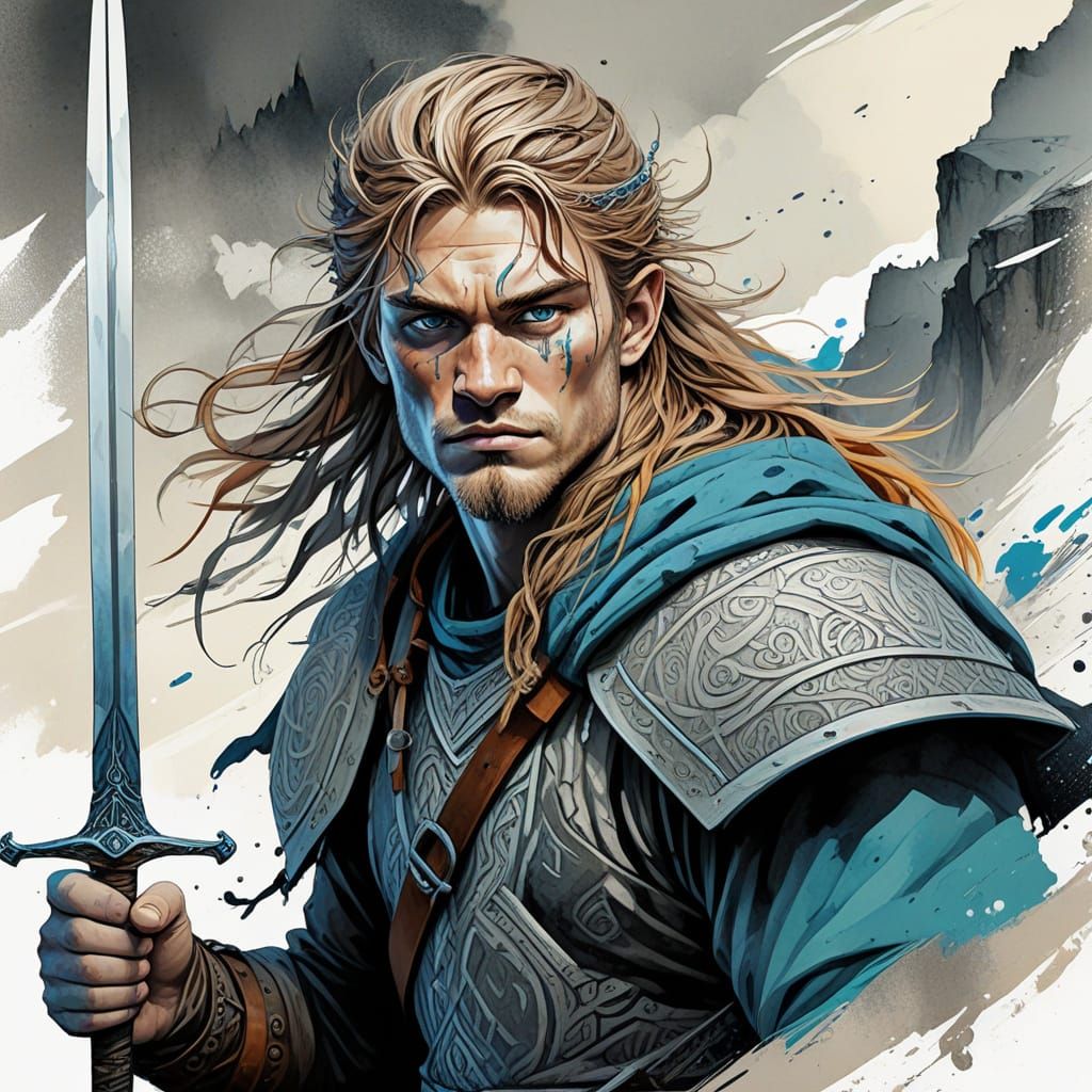 Norse King Defends Fjords in Vibrant, Dreamlike Portrait